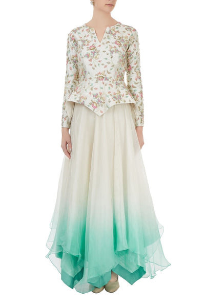 Ivory embroidered Peplum top and Ombre dyed skirt