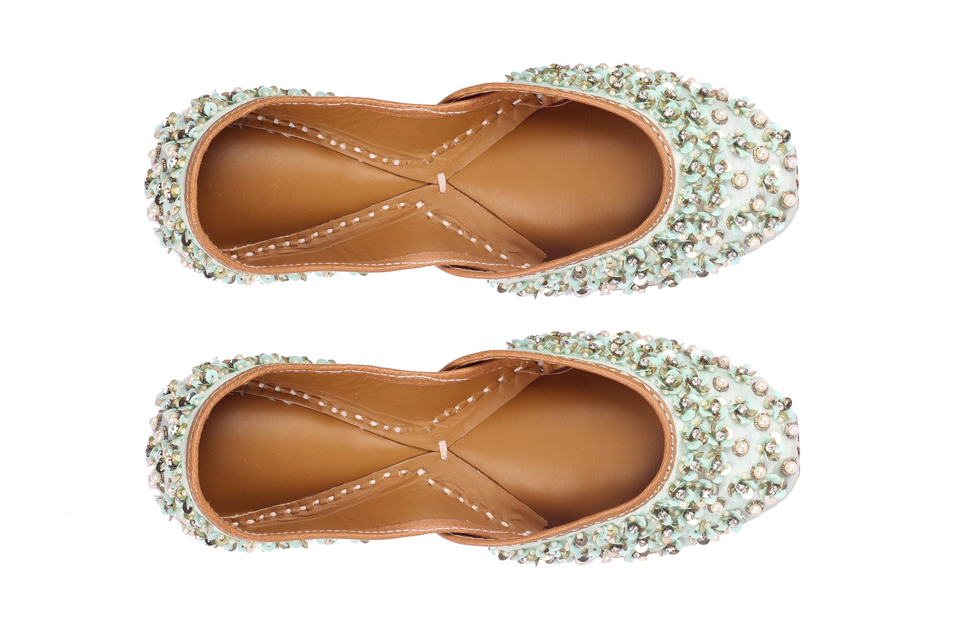 Aqua Blue Crystal Embroidered Jutti