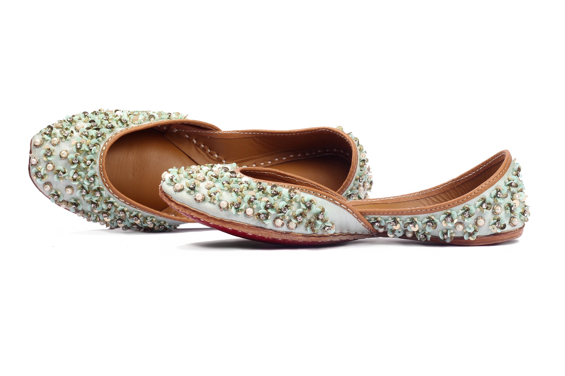 Aqua Blue Crystal Embroidered Jutti