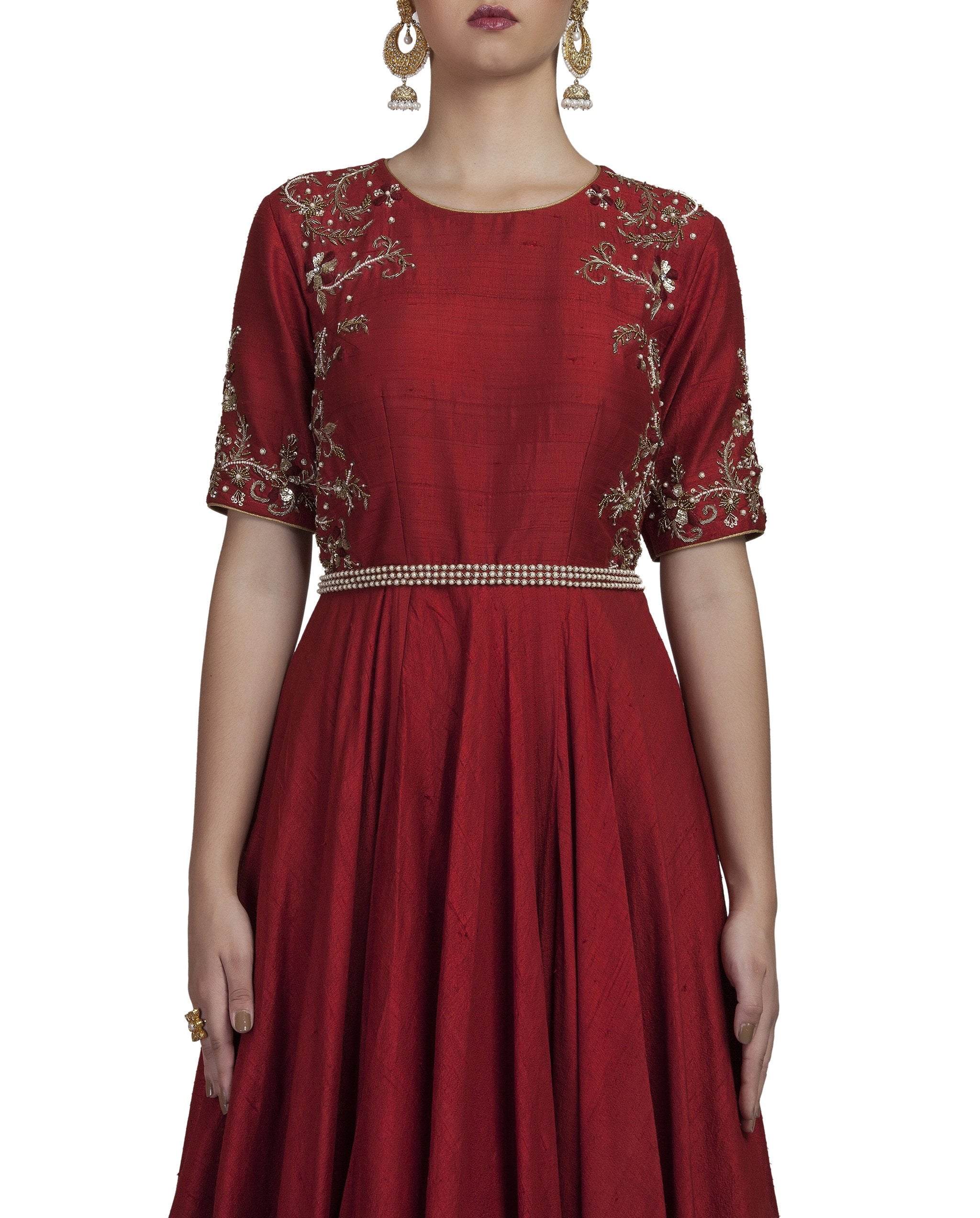 Brick Red Floor Length Anarkali