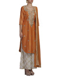 Mustard Embroidered Kurta and Palazzo Set