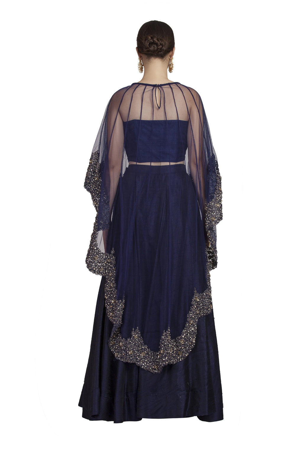 Blue Lehenga With Embroidered Cape