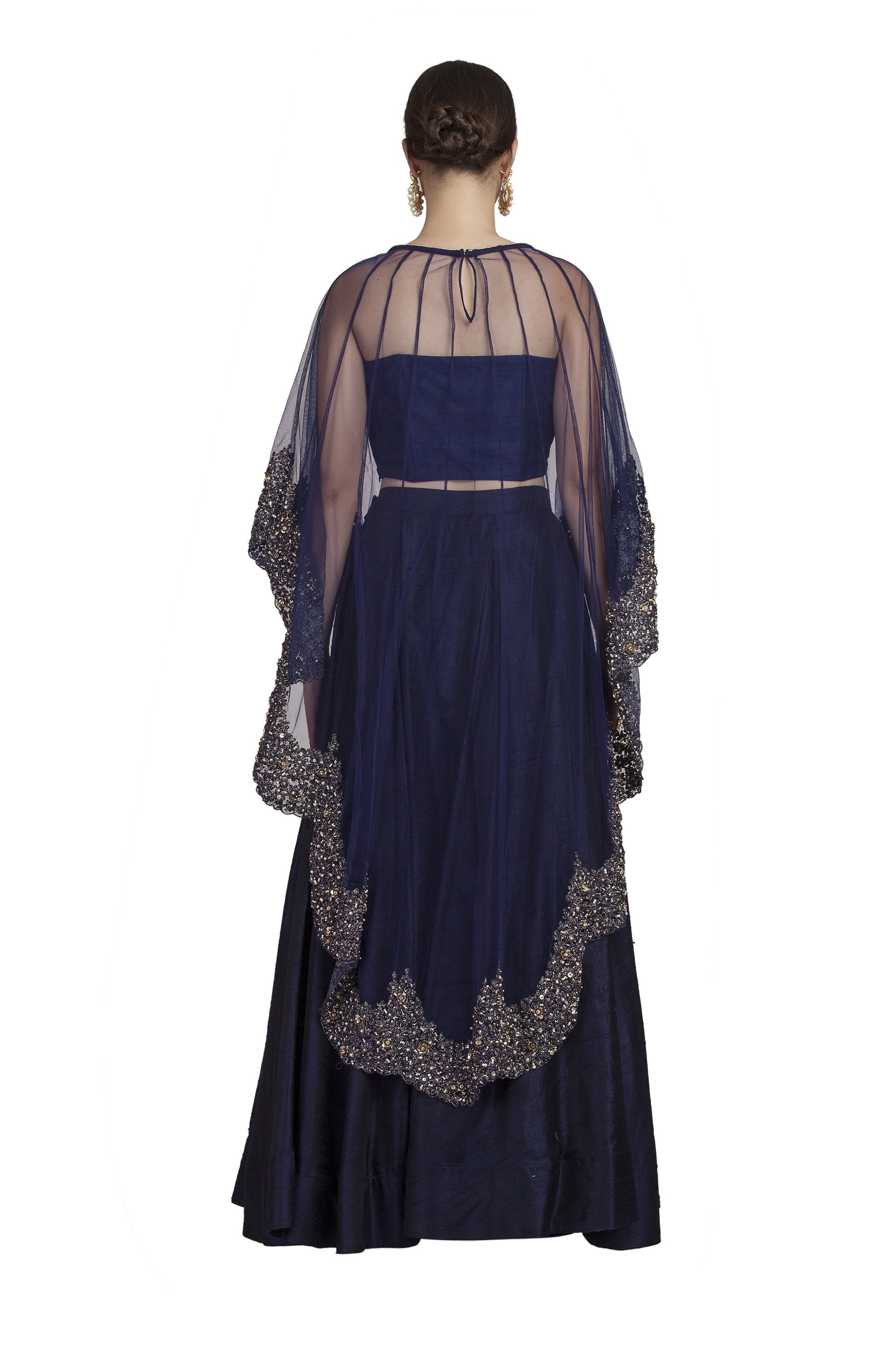 Blue Lehenga With Embroidered Cape