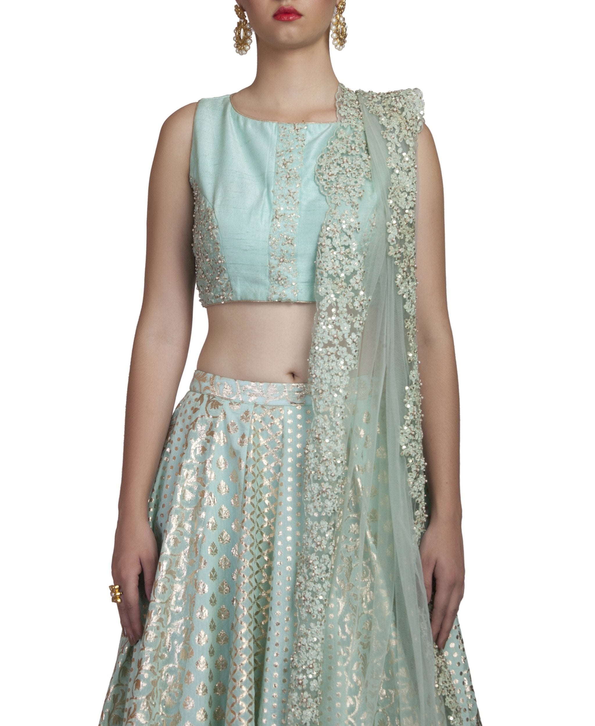 Light Blue Chanderi Lehenga Set