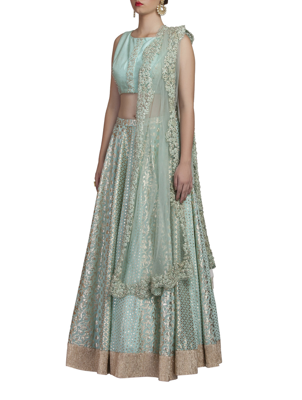 Light Blue Chanderi Lehenga Set