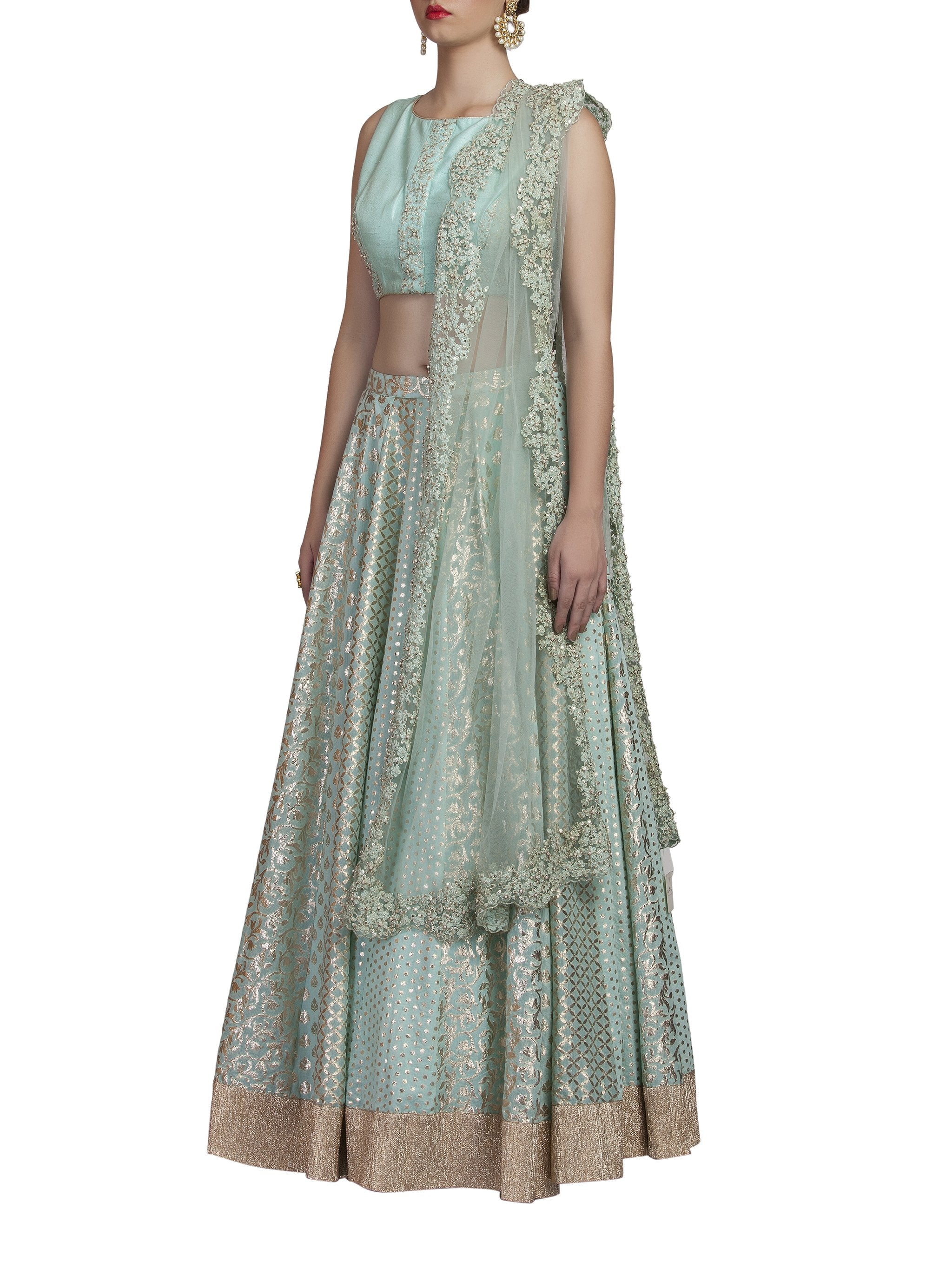 Light Blue Chanderi Lehenga Set