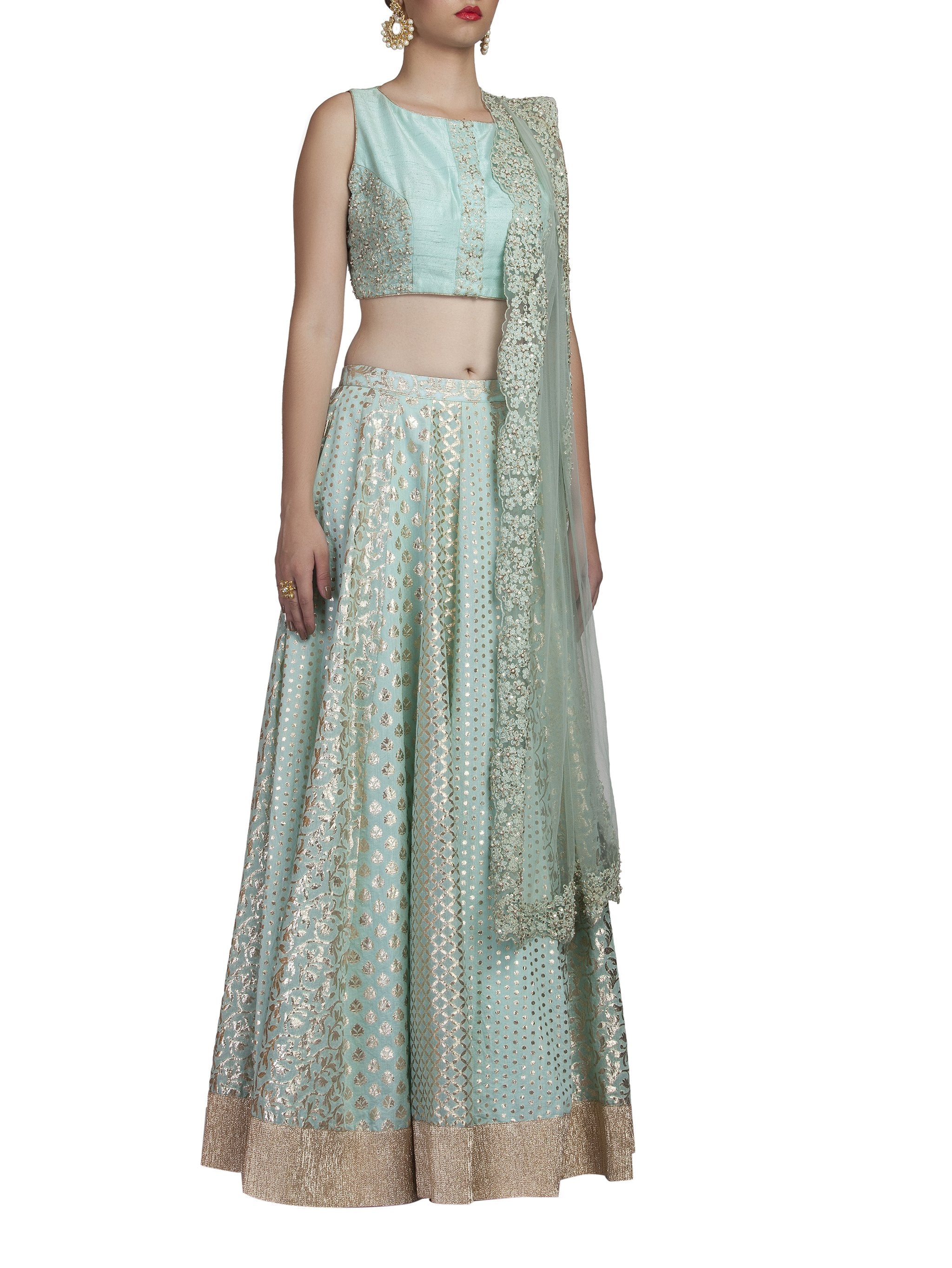 Light Blue Chanderi Lehenga Set