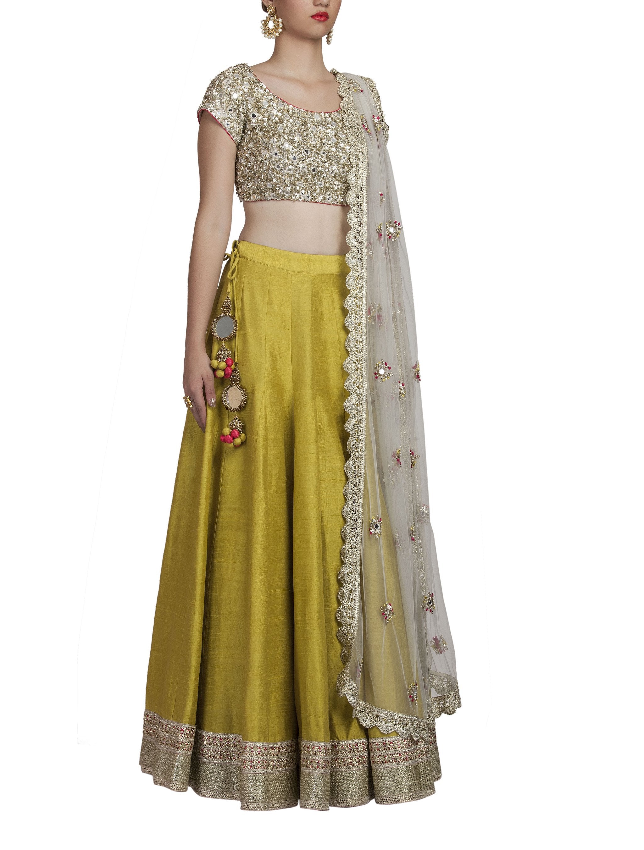green silk lehenga