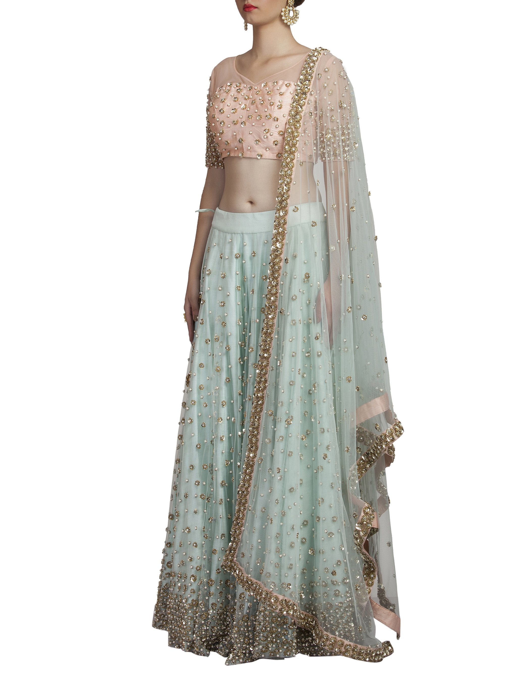 Sequence Worked Powder Blue Lehenga Set