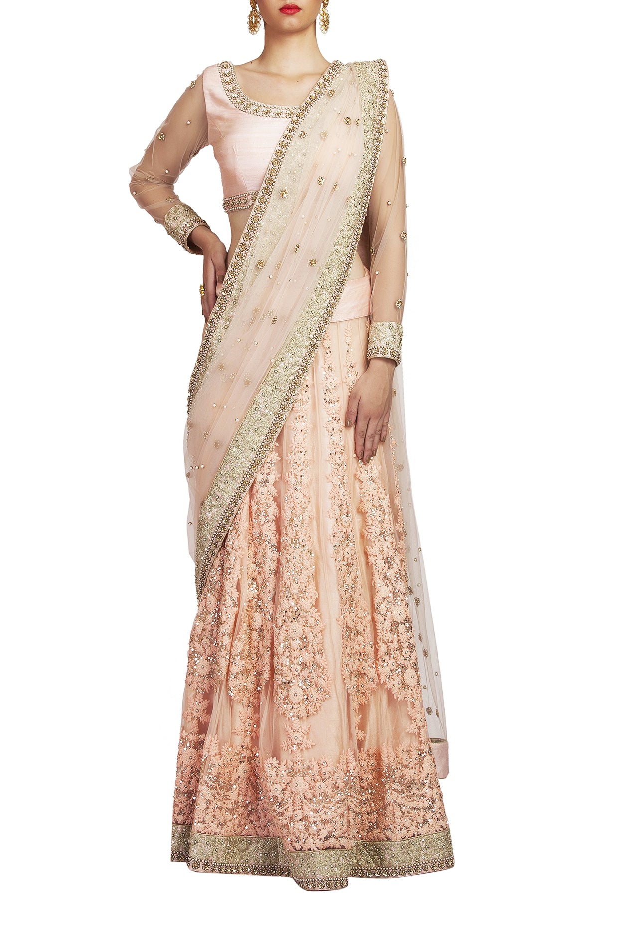 Peach Embroidered Saree