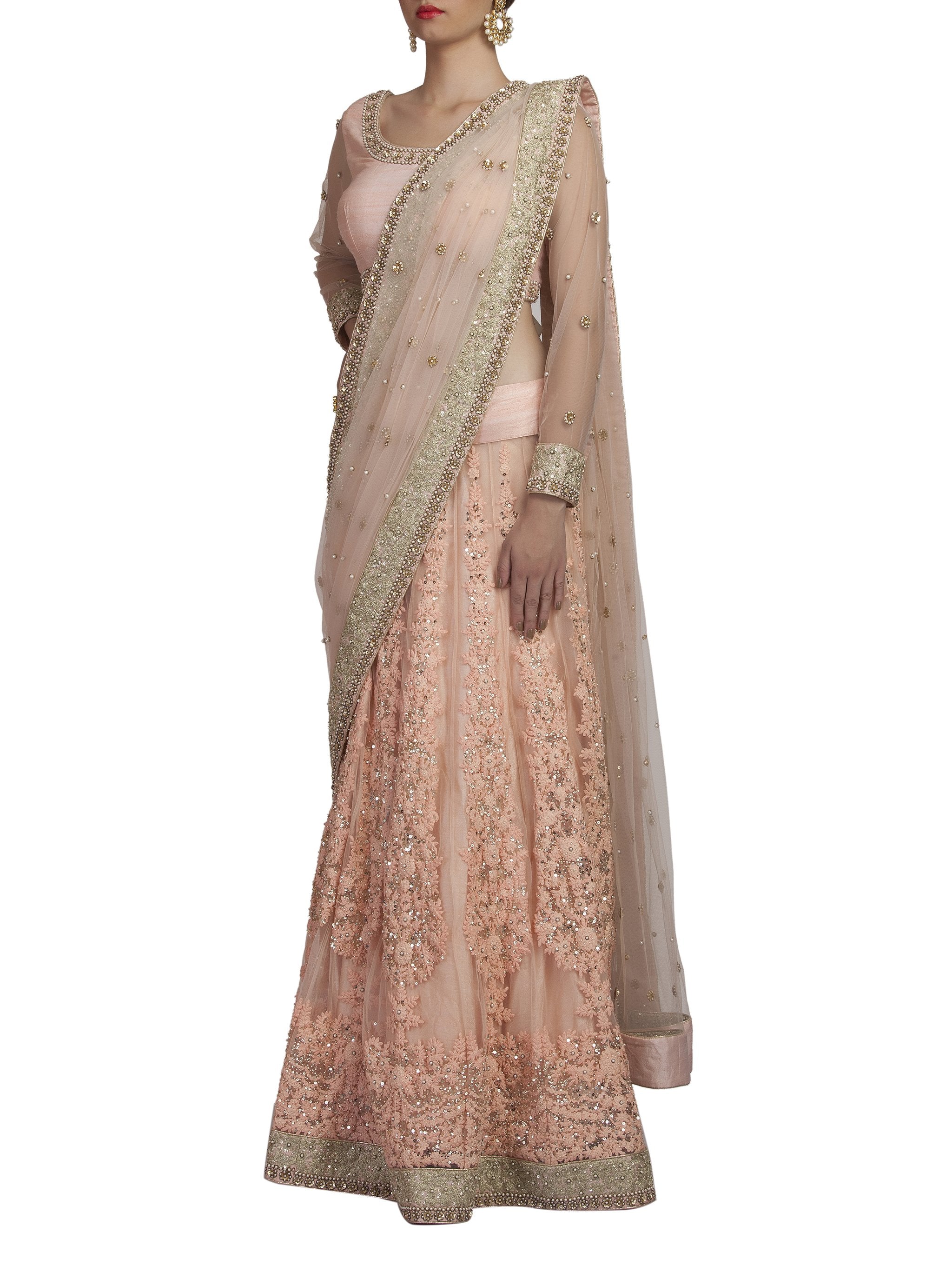 Peach Embroidered Saree