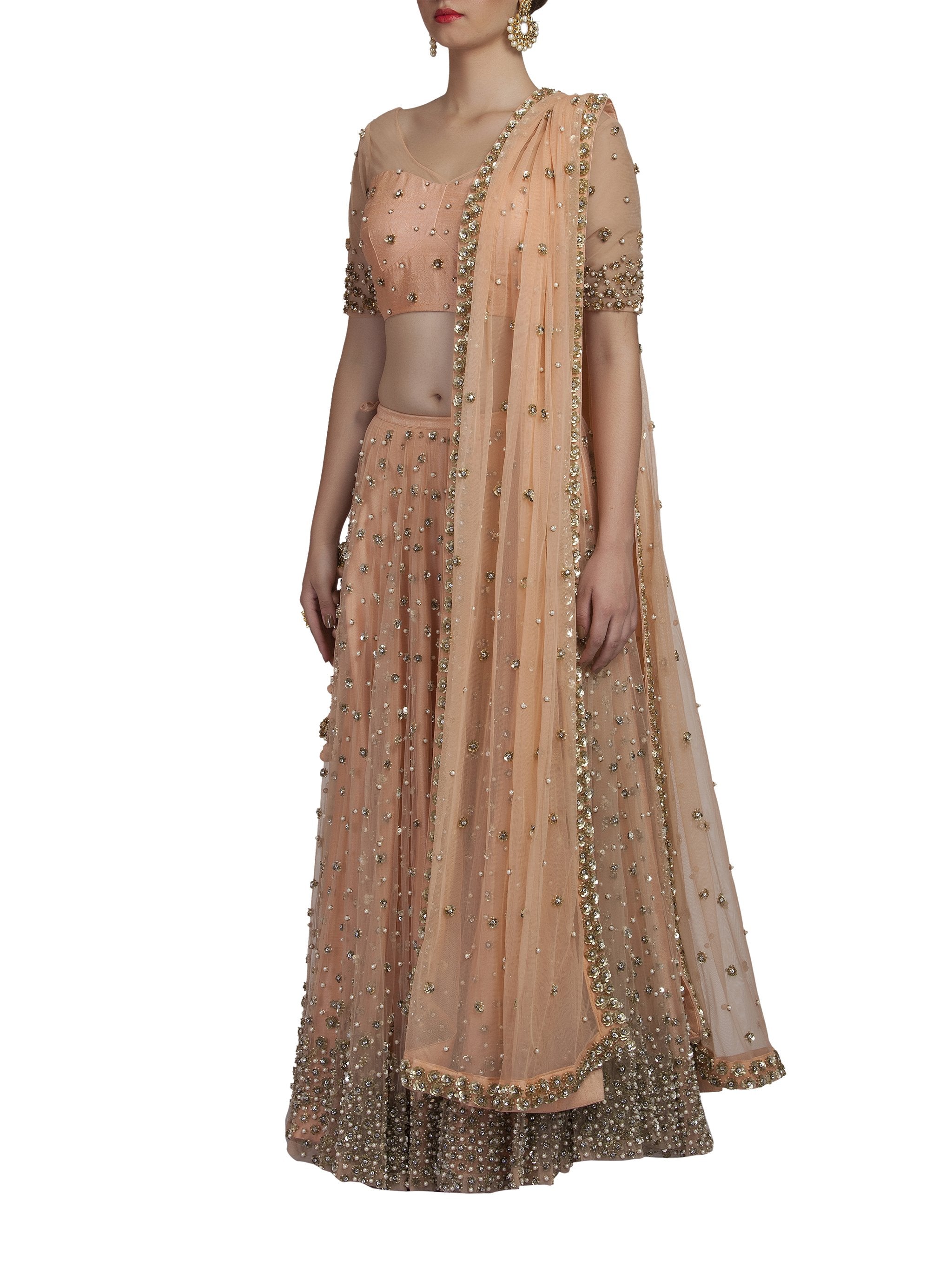 Peach Sequence Lehenga Set