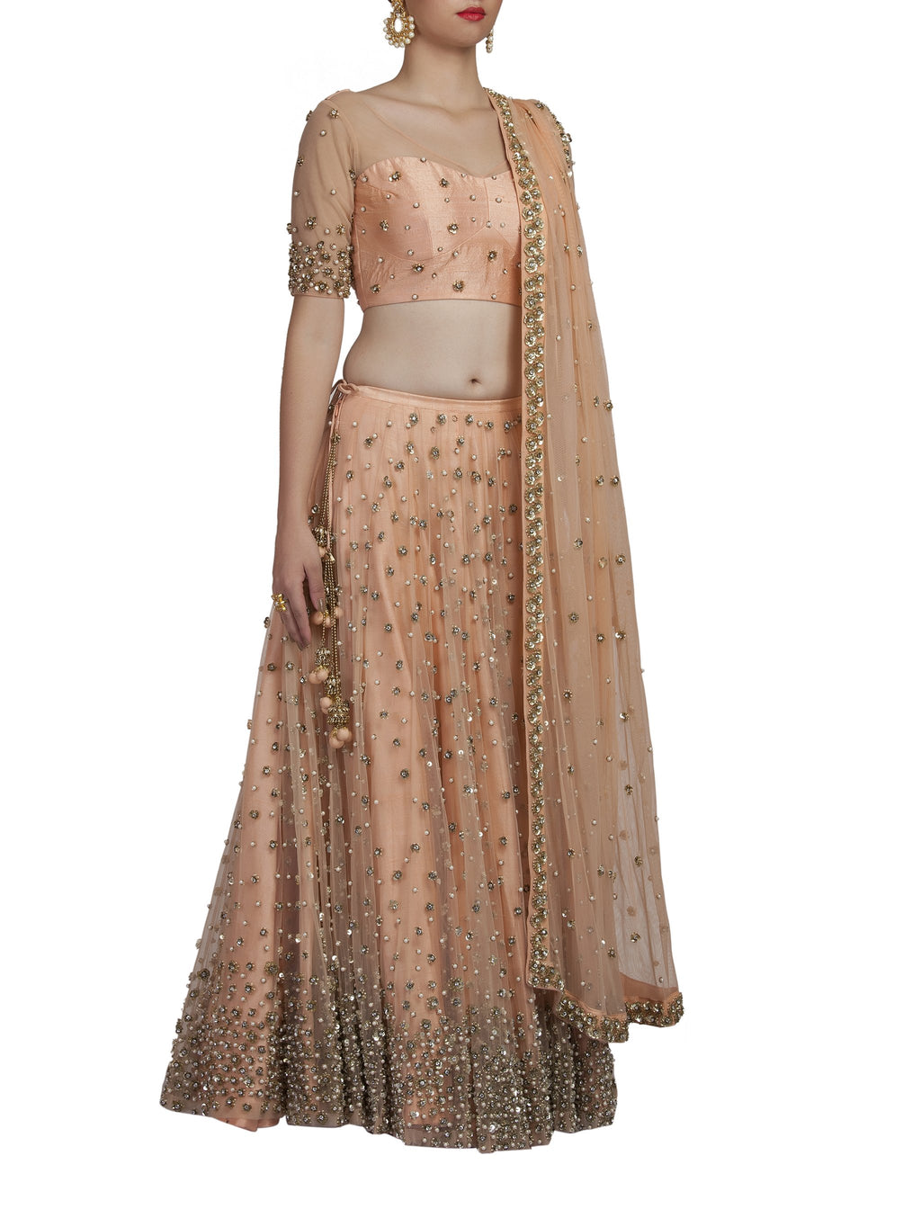 Peach Sequence Lehenga Set