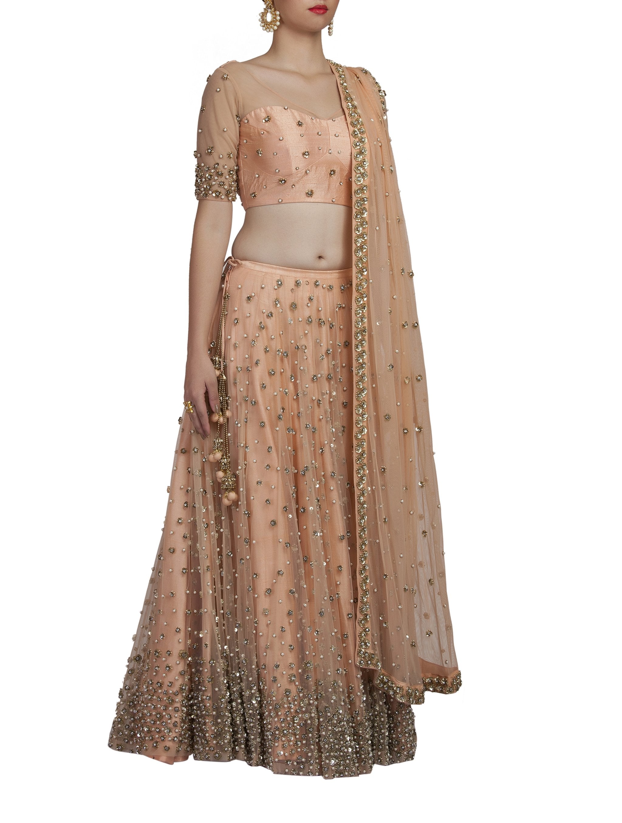 Peach Sequence Lehenga Set
