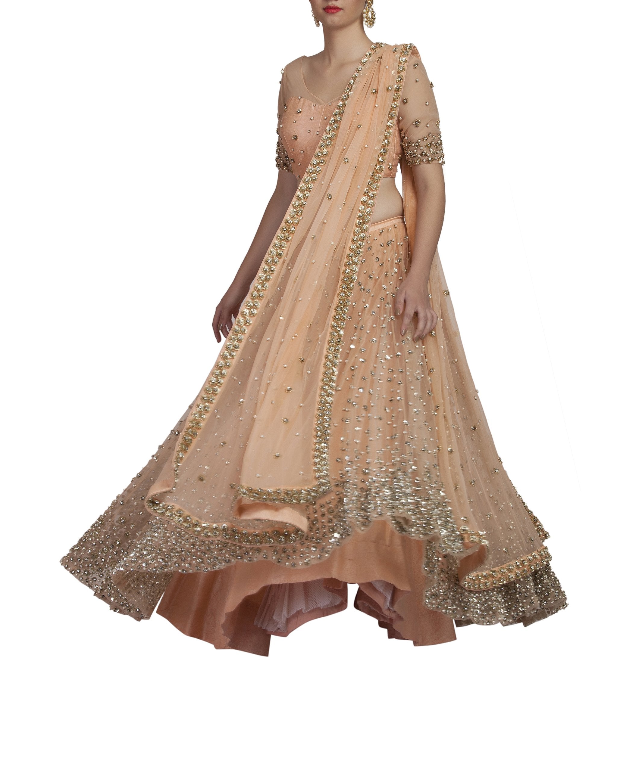 Peach Sequence Lehenga Set