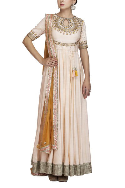 Peach Embroidered Anarkali