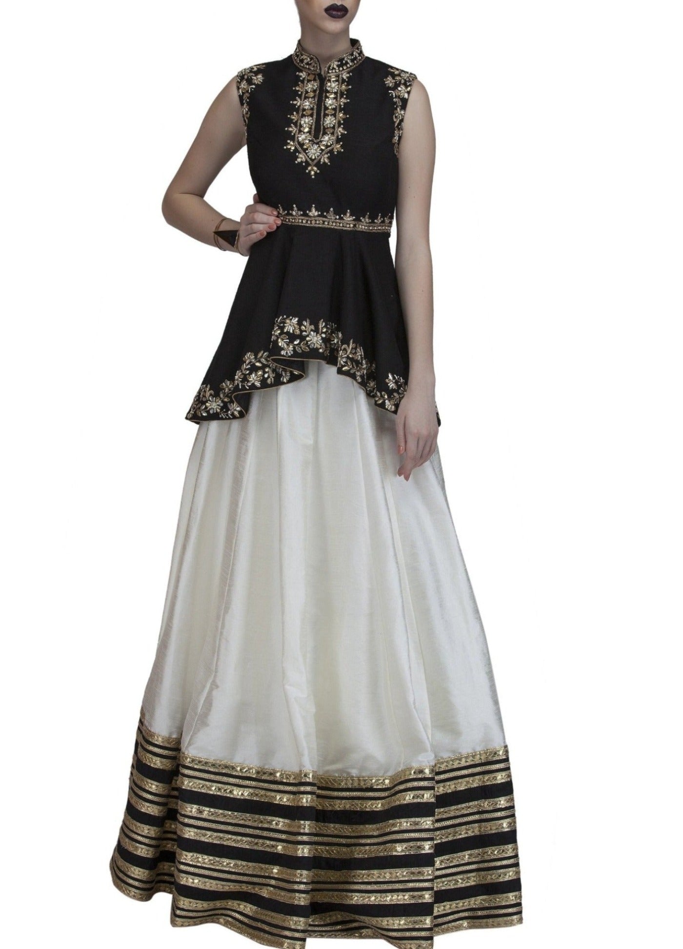 Black And White Crop Top And Skirt