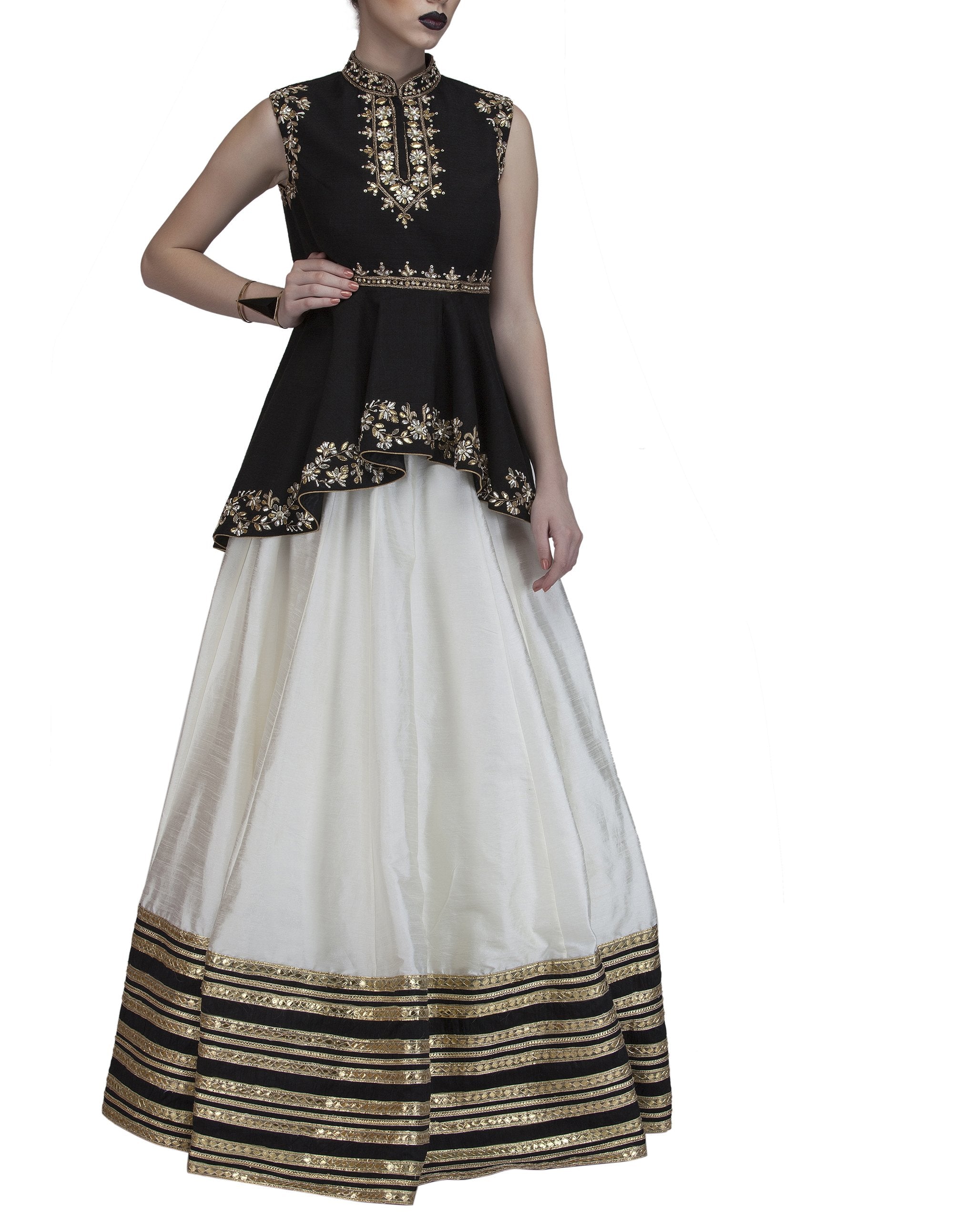 Black And White Crop Top And Skirt