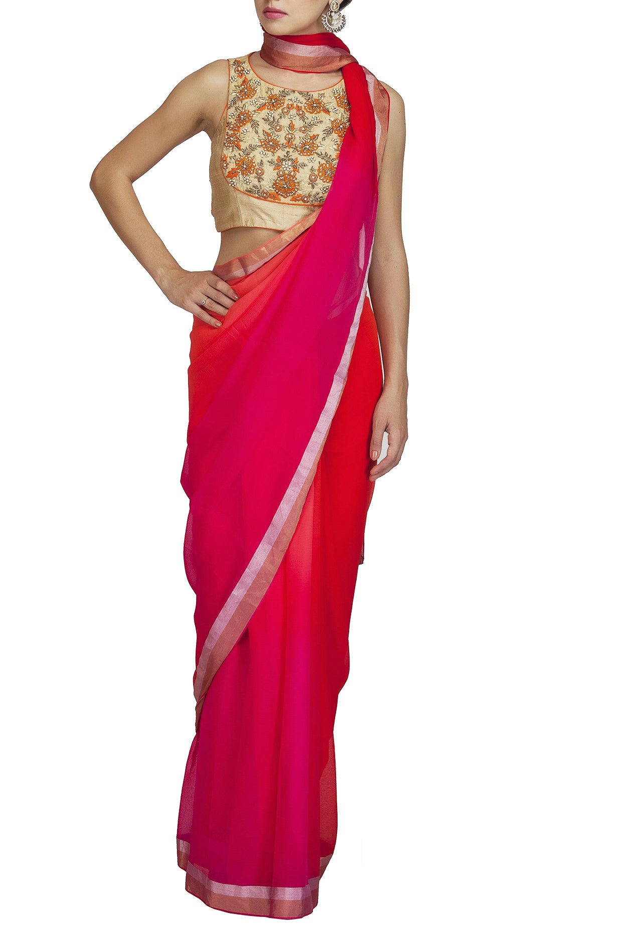 Ombre Dyed Red Saree