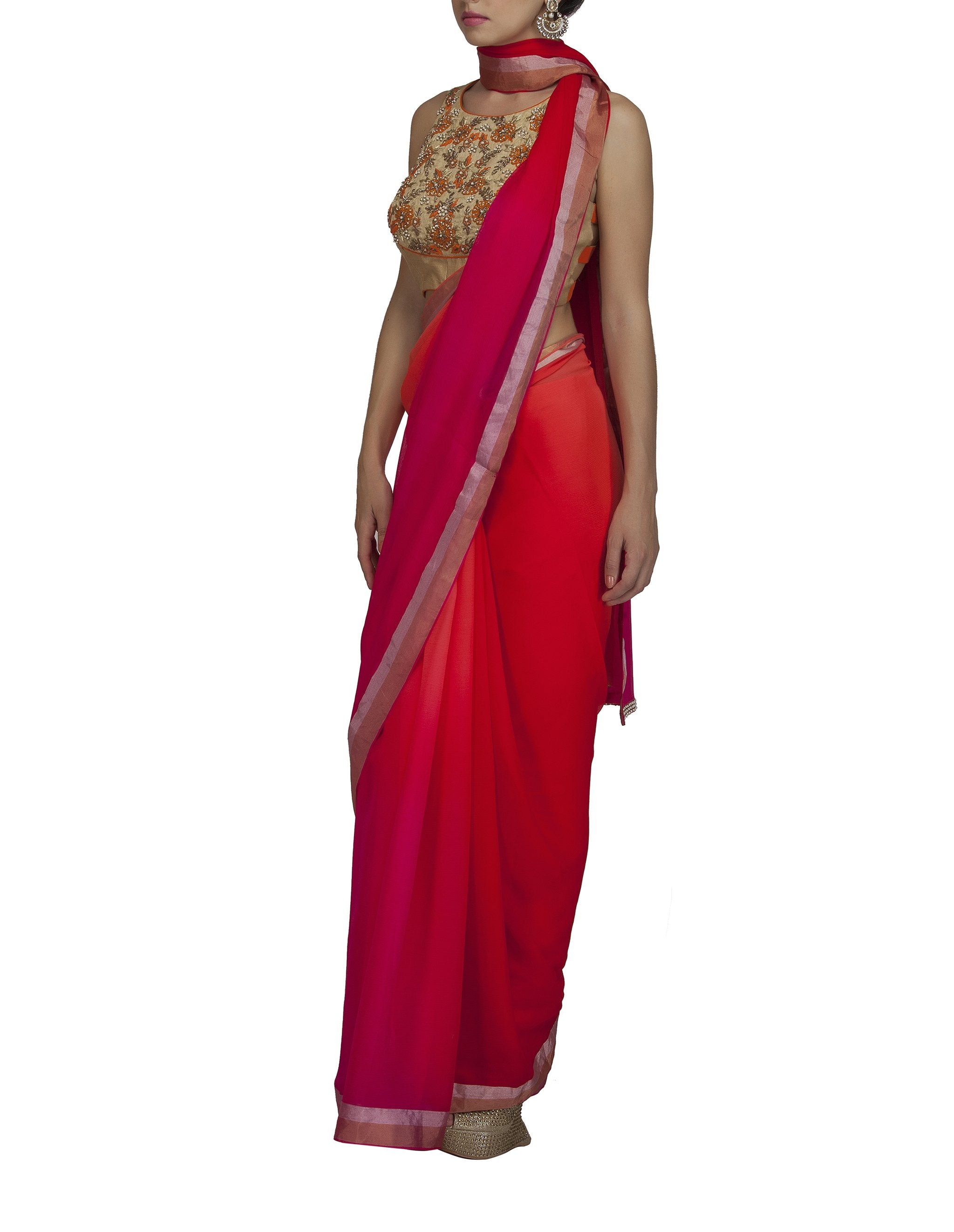 Ombre Dyed Red Saree
