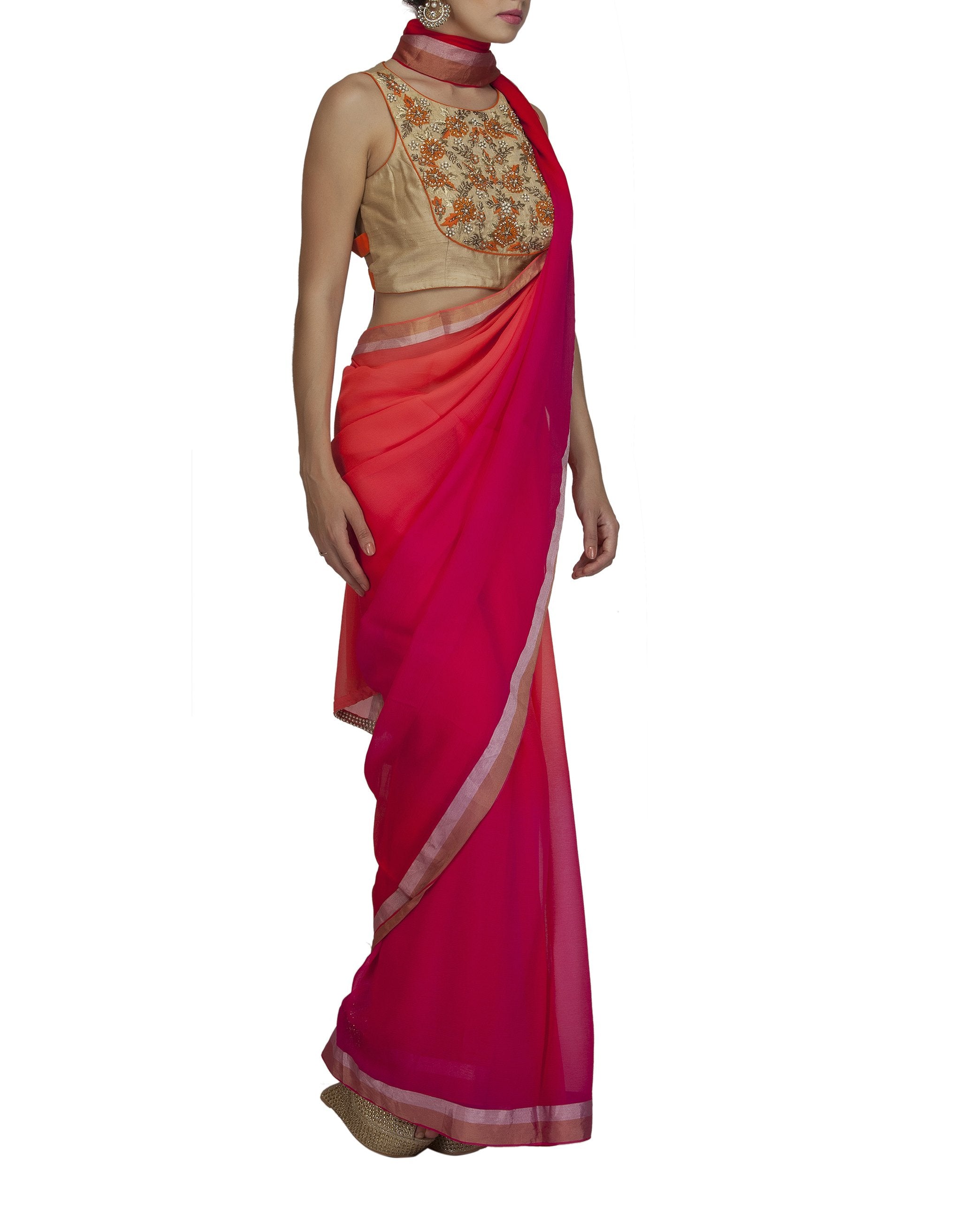 Ombre Dyed Red Saree