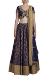 Midnight Blue Chanderi Lehenga, Blouse and Dupatta set 