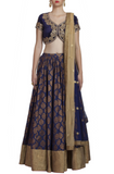 Midnight Blue Chanderi Lehenga, Blouse and Dupatta set 