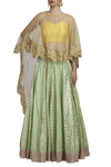 Mint Green Chanderi Lehenga and Yellow Cape