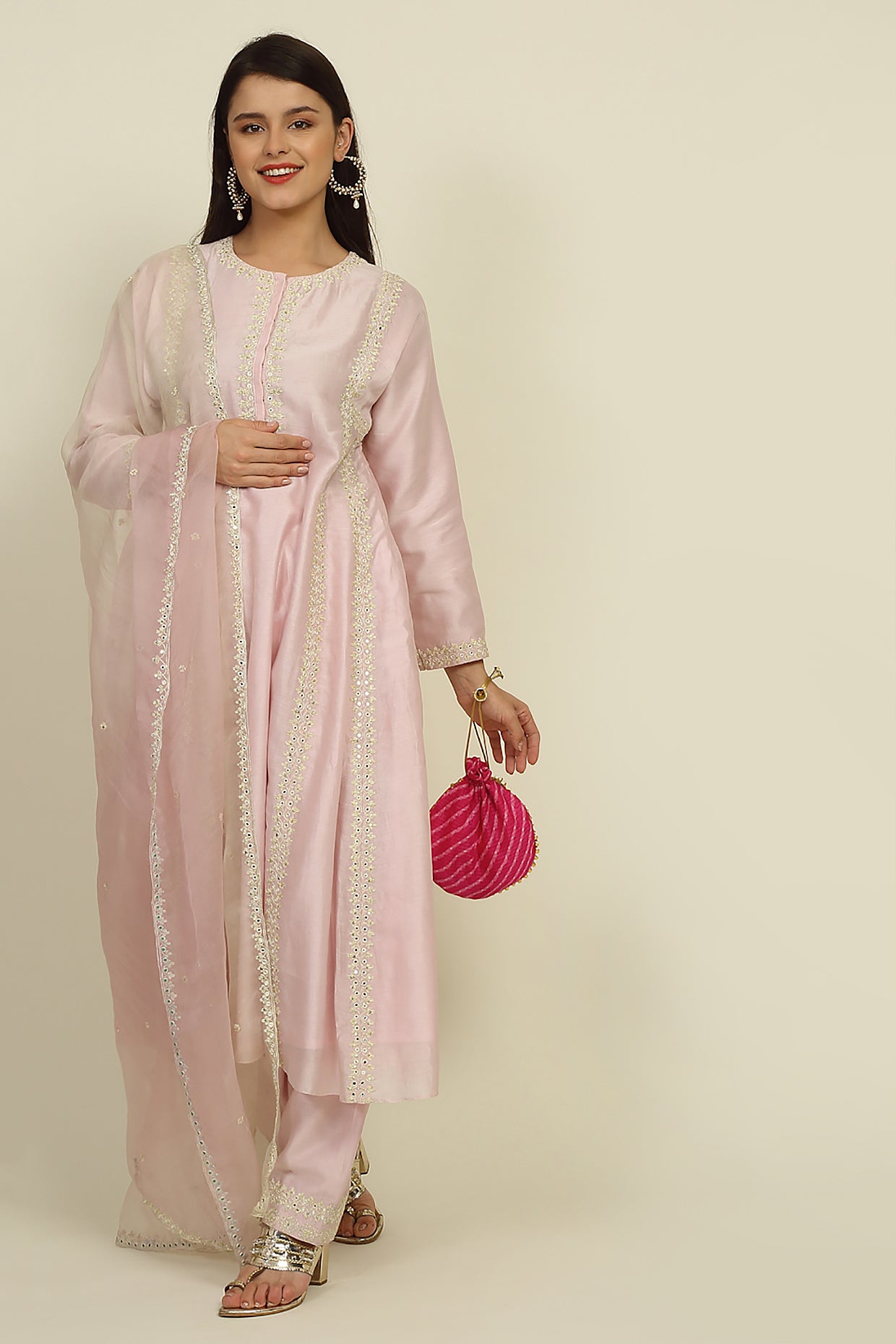 Baby Pink Chanderi Suit Set