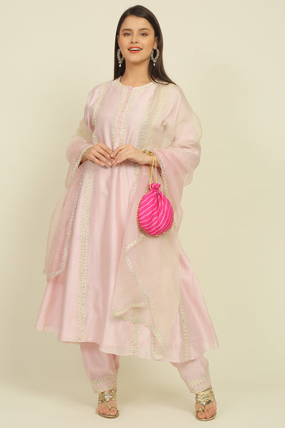 Baby Pink Chanderi Suit Set