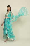 Turquoise Blue Chanderi Suit Set