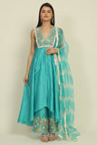 Turquoise Blue Chanderi Suit Set