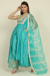 Turquoise Blue Chanderi Suit Set