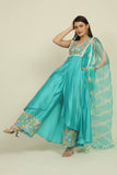 Turquoise Blue Chanderi Suit Set