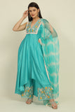 Turquoise Blue Chanderi Suit Set