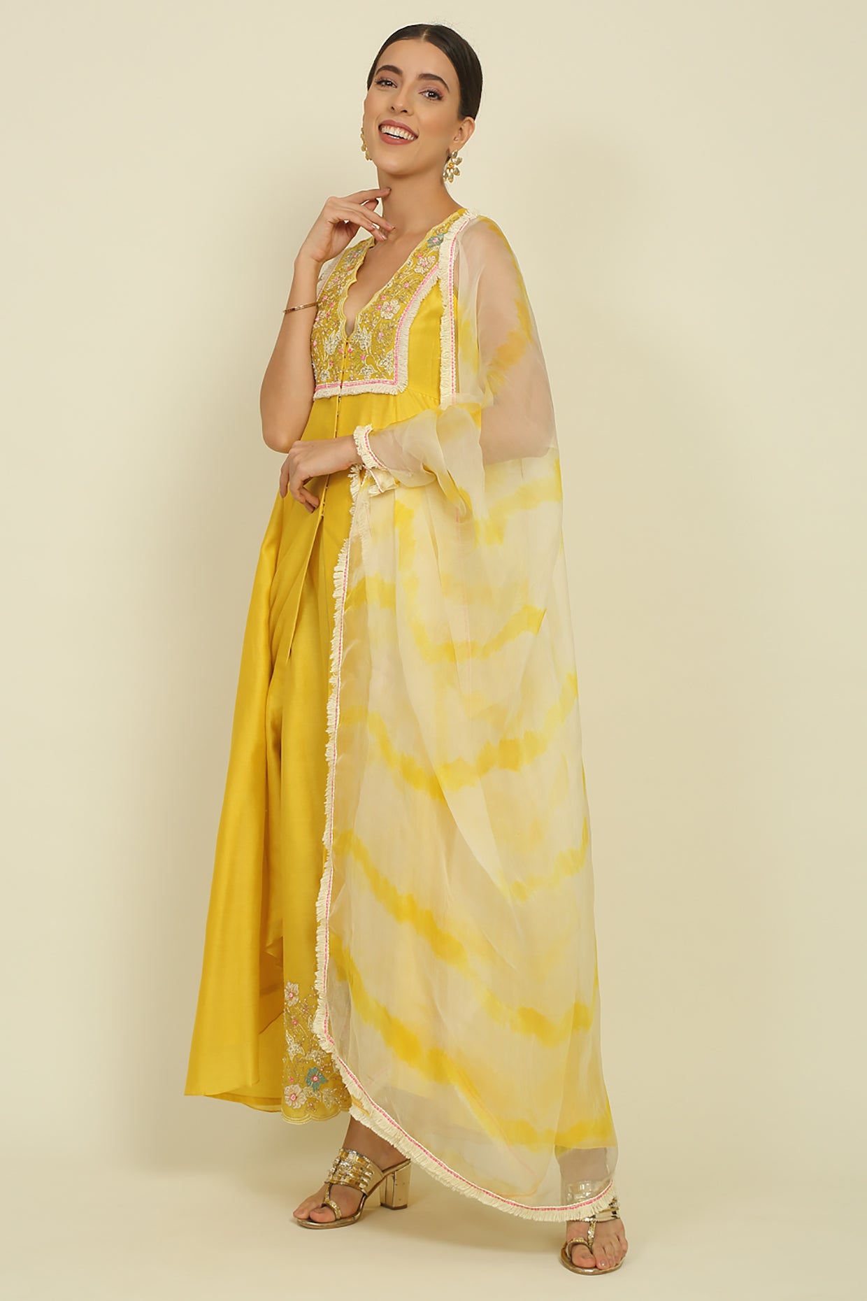 Yellow Chanderi Suit Set