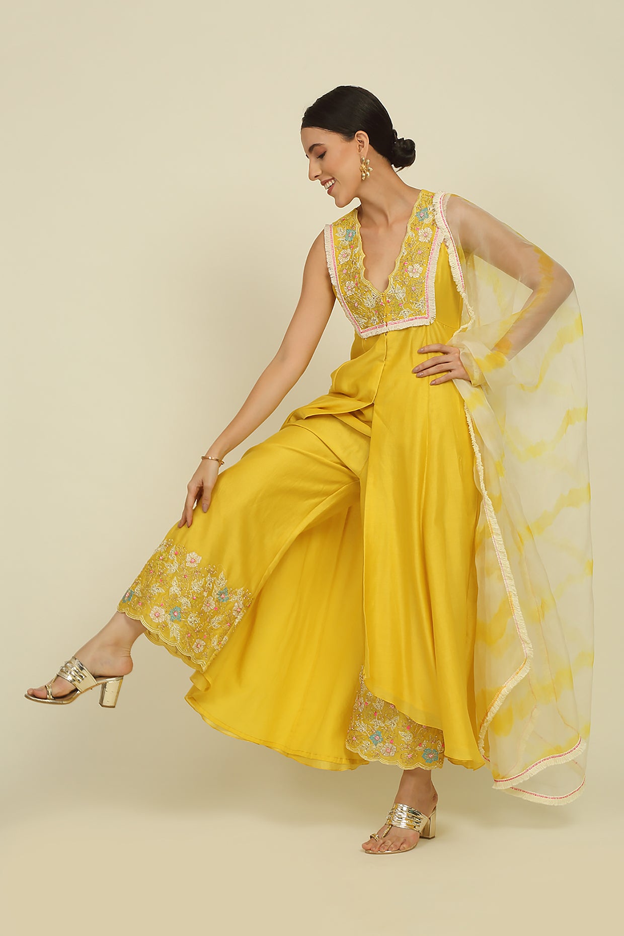 Yellow Chanderi Suit Set