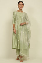 Pista Green Chanderi Suit Set