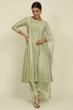 Pista Green Chanderi Suit Set
