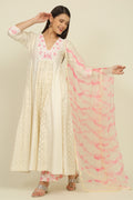 Ivory And Pink Chanderi Suit Set