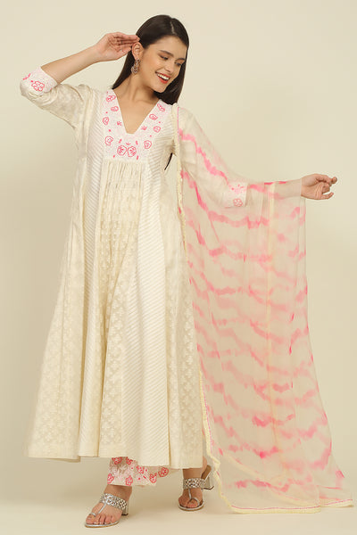 Ivory and Pink Chanderi Suit Set