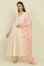 Ivory And Pink Chanderi Suit Set