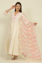 Ivory And Pink Chanderi Suit Set