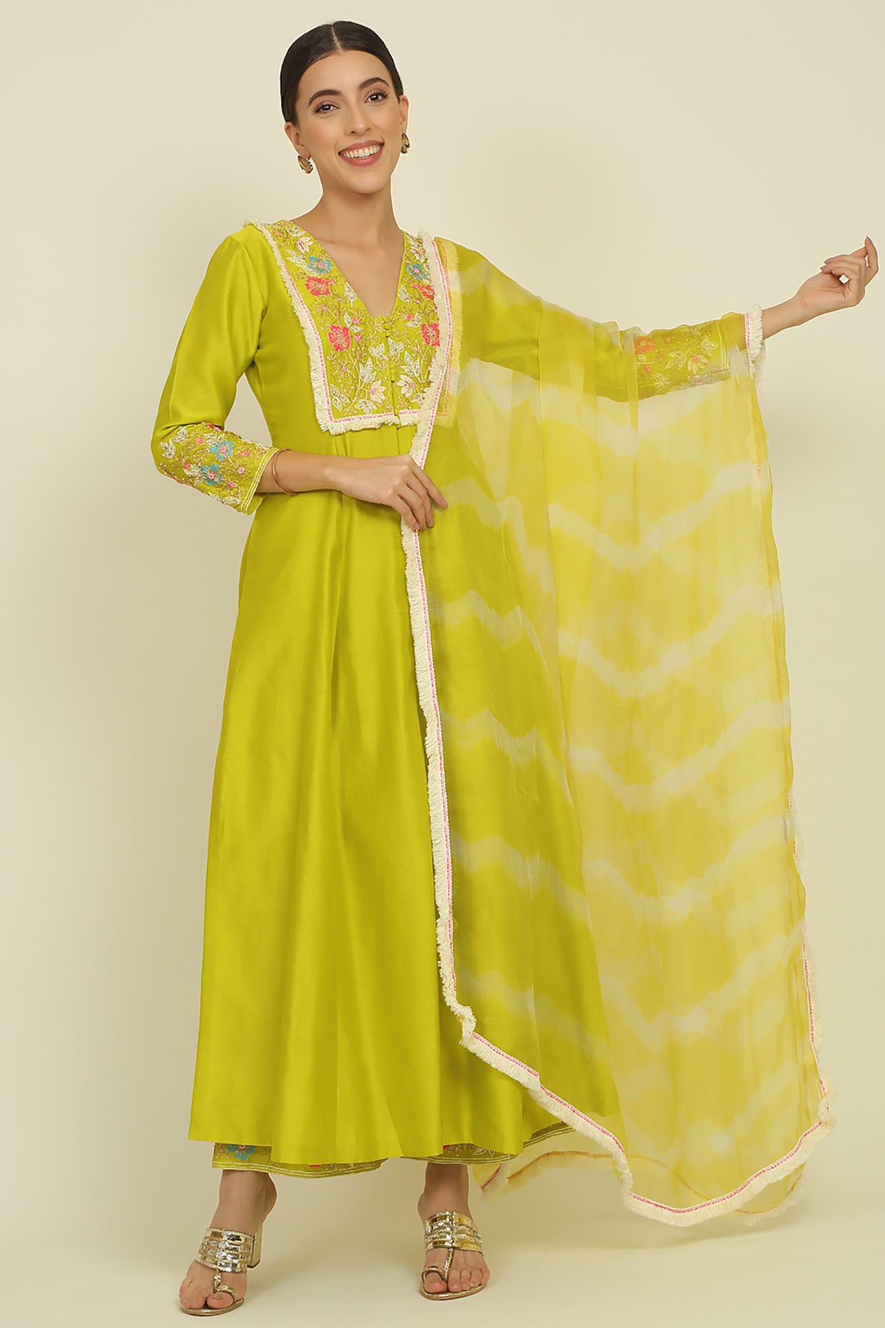 Lime Green Chanderi Suit Set