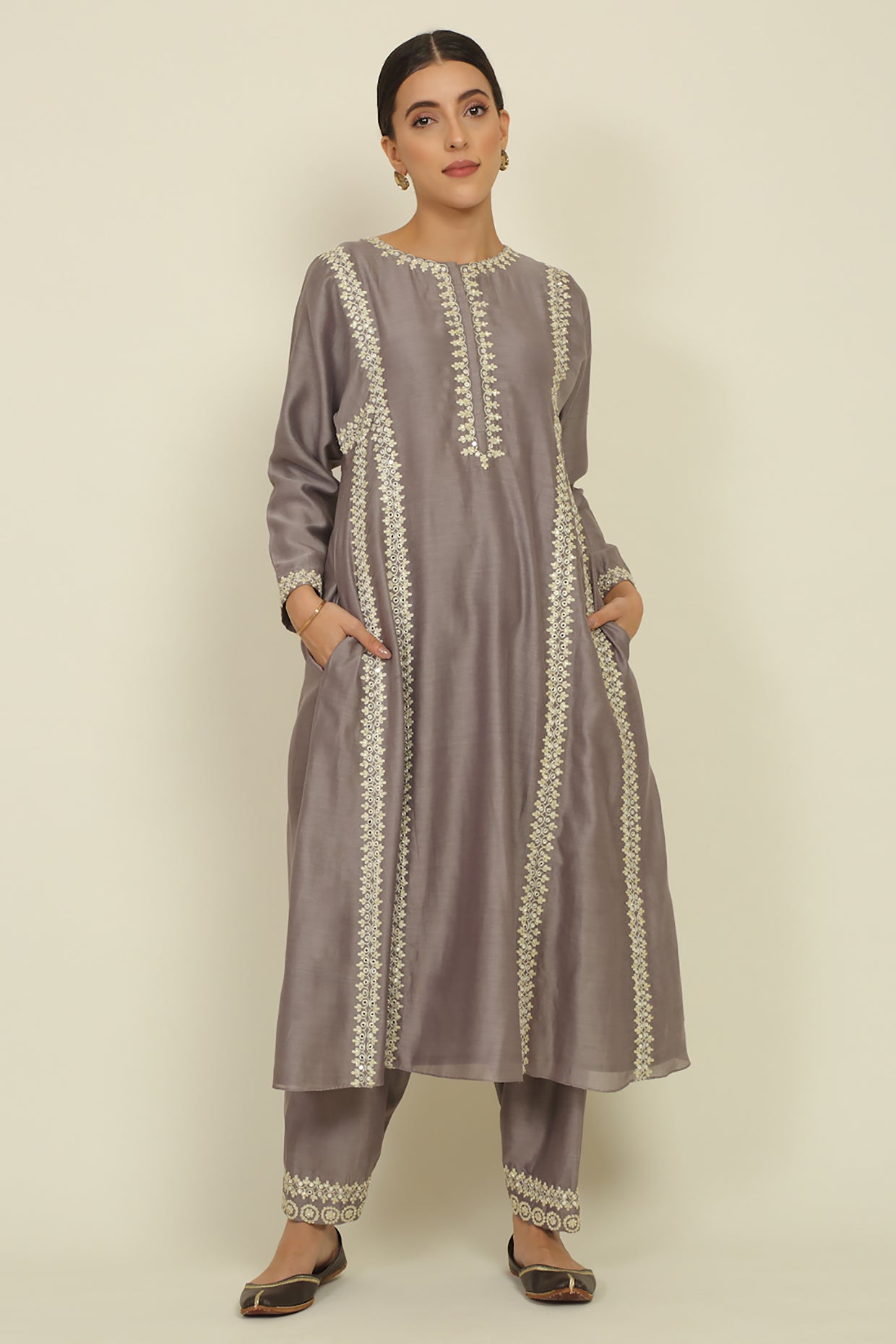 Grey Chanderi Suit Set