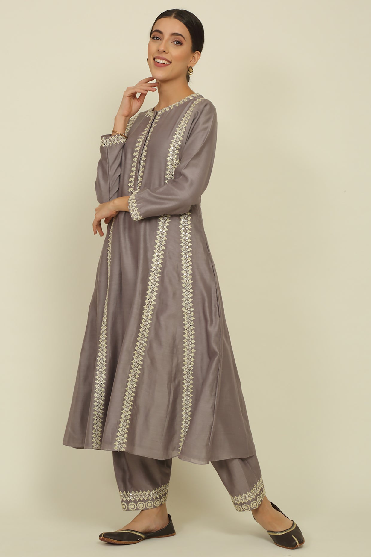 Grey Chanderi Suit Set