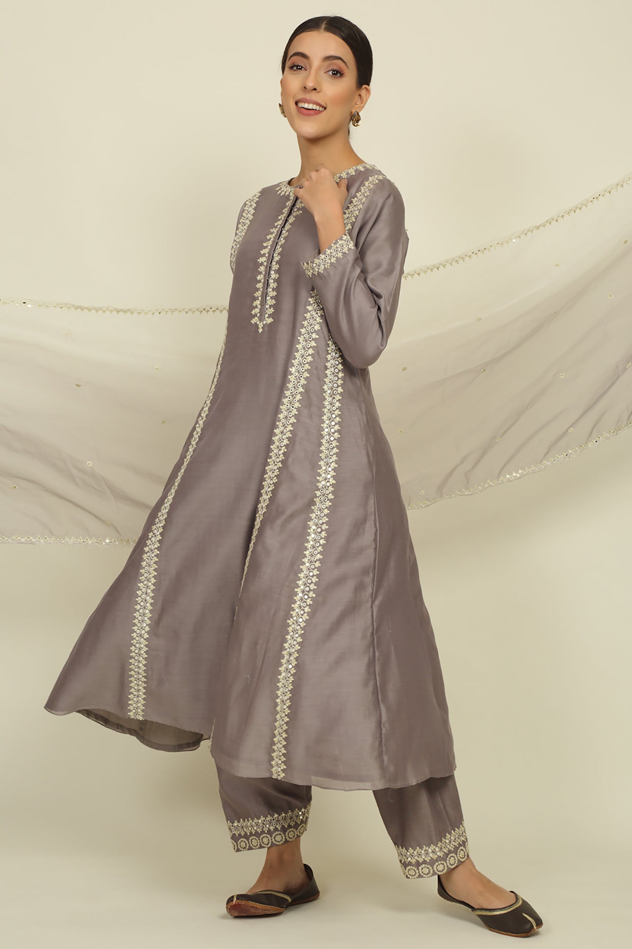 Grey Chanderi Suit Set