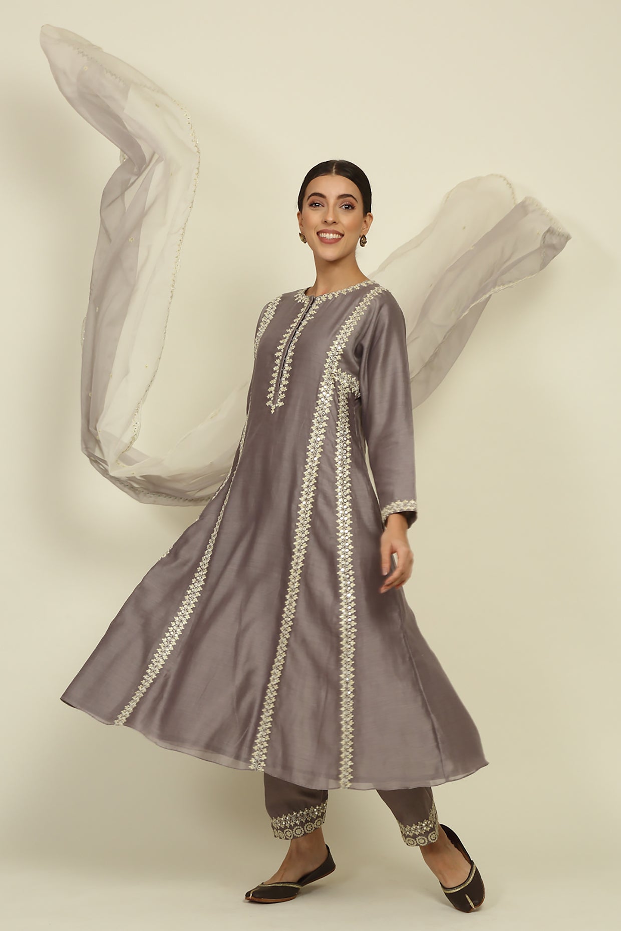 Grey Chanderi Suit Set