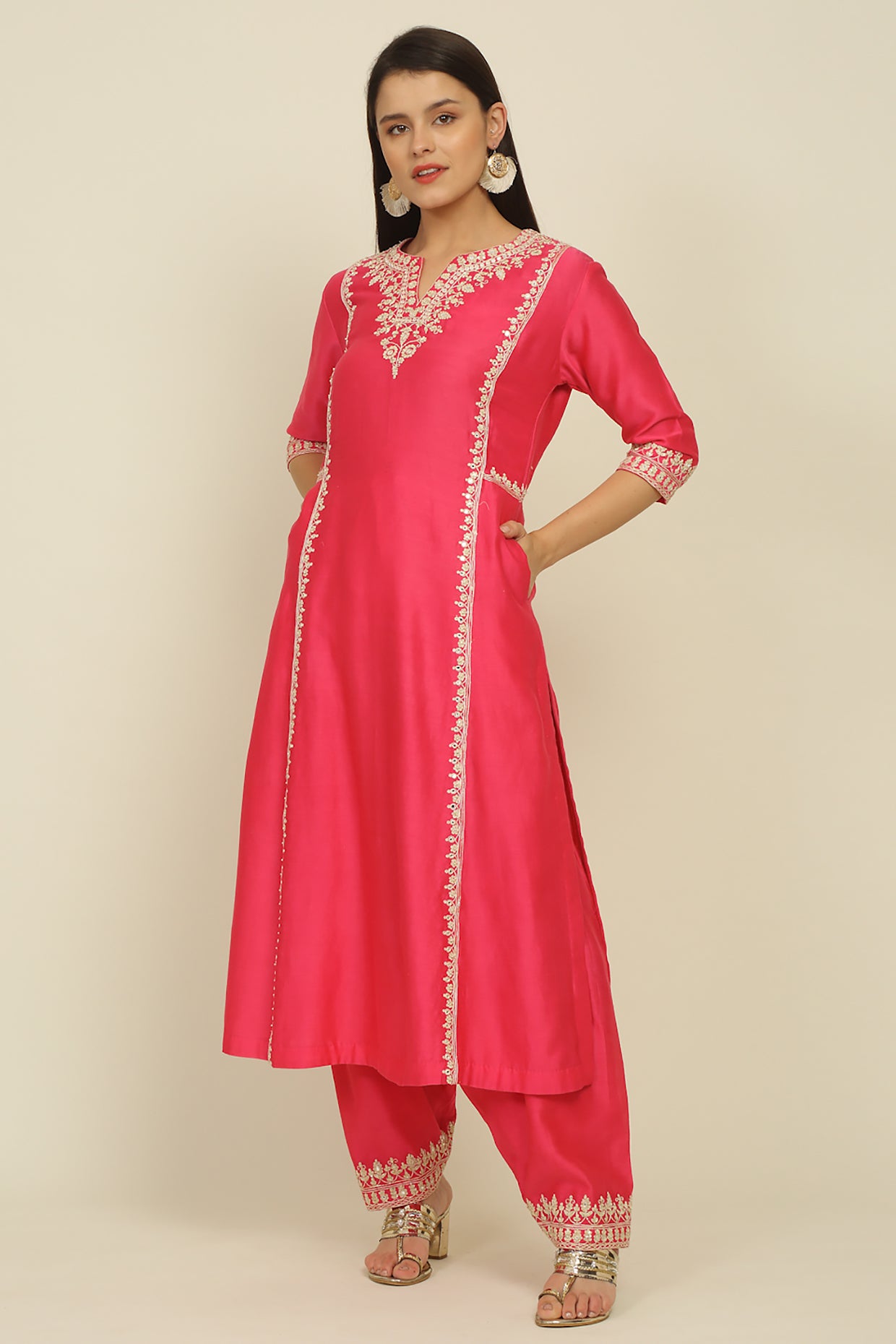 Fuchsia Pink Chanderi Suit Set