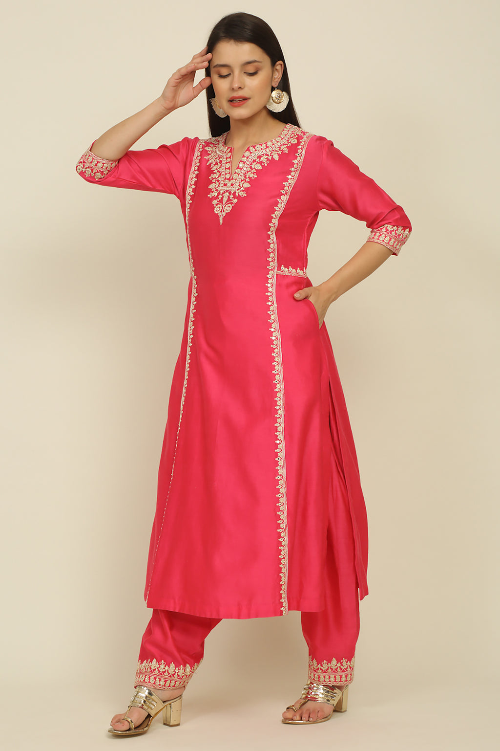 Fuchsia Pink Chanderi Suit Set